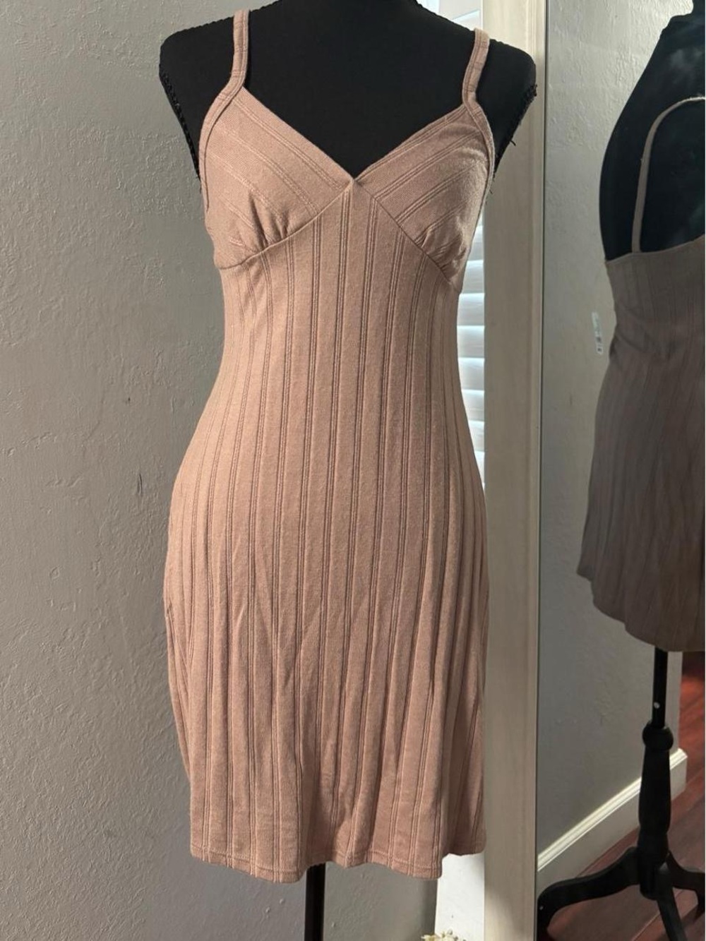Sleeveless Ribbed Slip Dress in Blush Pink